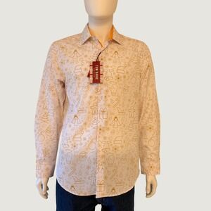 NWT Tom Baine Mens Holiday  Christmas Shirt Slim Fit White Gold L 16/16.5